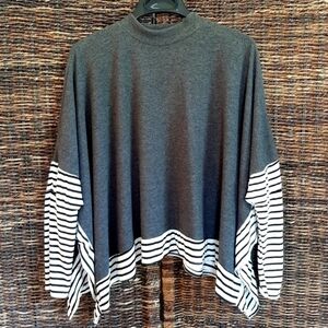 NWT Moonshot Boho Dolman Sleeve Mock Neck Striped Oversized Cozy Fleece Top Soft